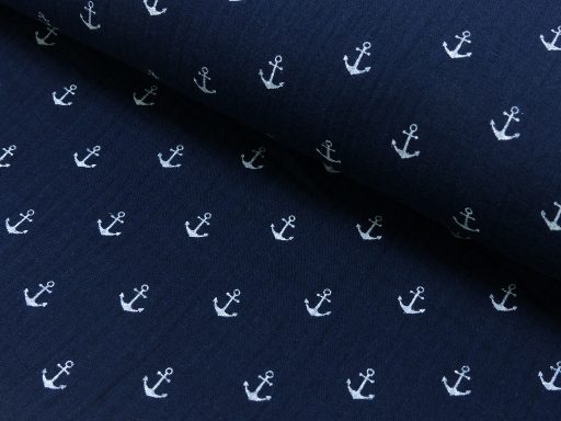 Musselin weiße Anker auf marineblau Musselin weiße Anker auf marineblau