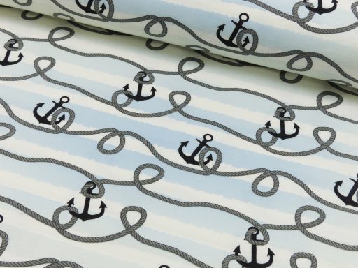Baumwolljersey Anker und Taue, blau weiß gestreift Baumwolljersey Anker und Taue, blau weiß gestreift