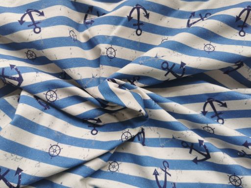 French Terry Vinate Anker blau weiß gestreißt French Terry Vinate Anker blau weiß gestreißt